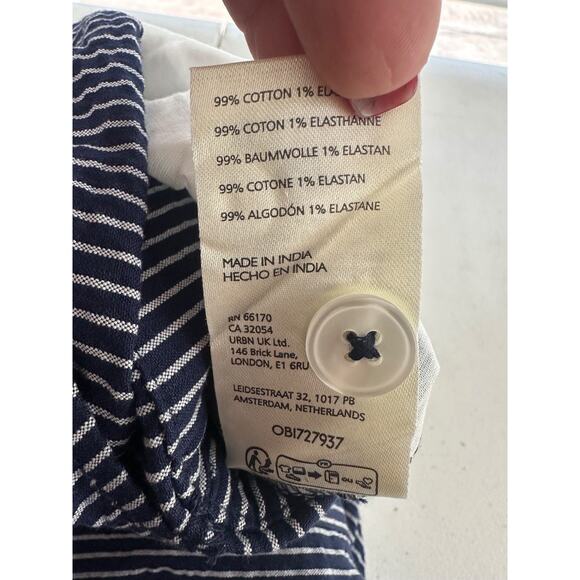 Anthropologie Maeve Size 10 Jumpsuit Wide Leg Blue Collared Striped Modern Chic - Picture 11 of 15